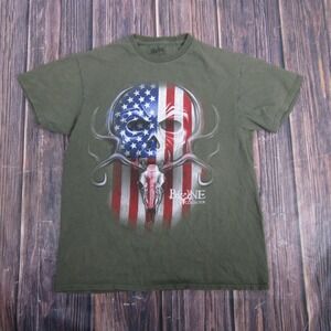 Bone‎ Collector Shirt Mens Medium Green American Flag Skull Graphic Hunting Tee